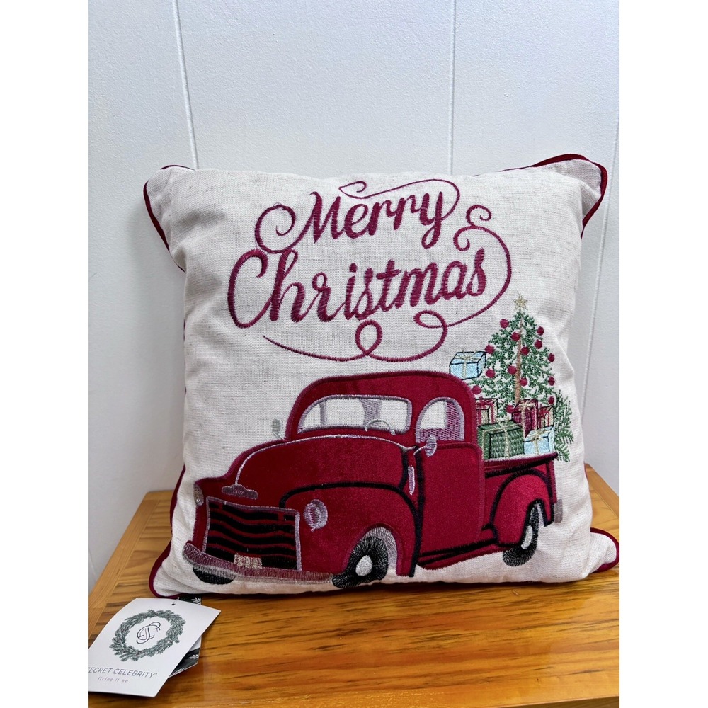 NEW‎ Christmas Throw Pillow Red Little Merry Christmas Truck by Secret Celebrity